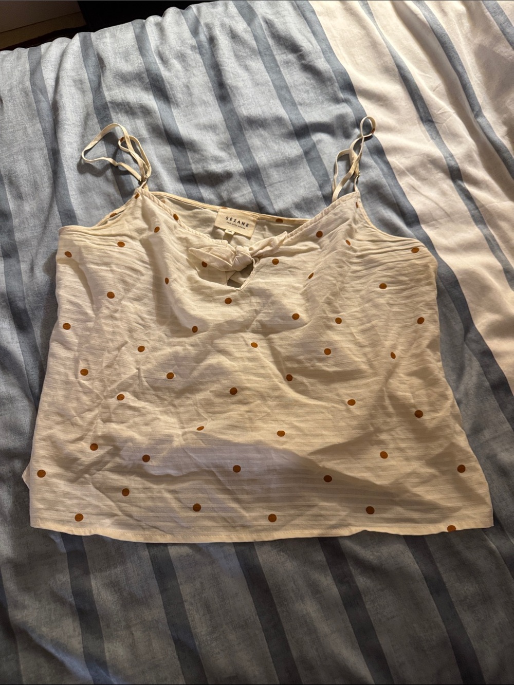 Cream Polka Dot Tie-Front Cami Top